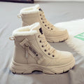 Women's plus size tall snow boot in black with front laces and a mid heel.