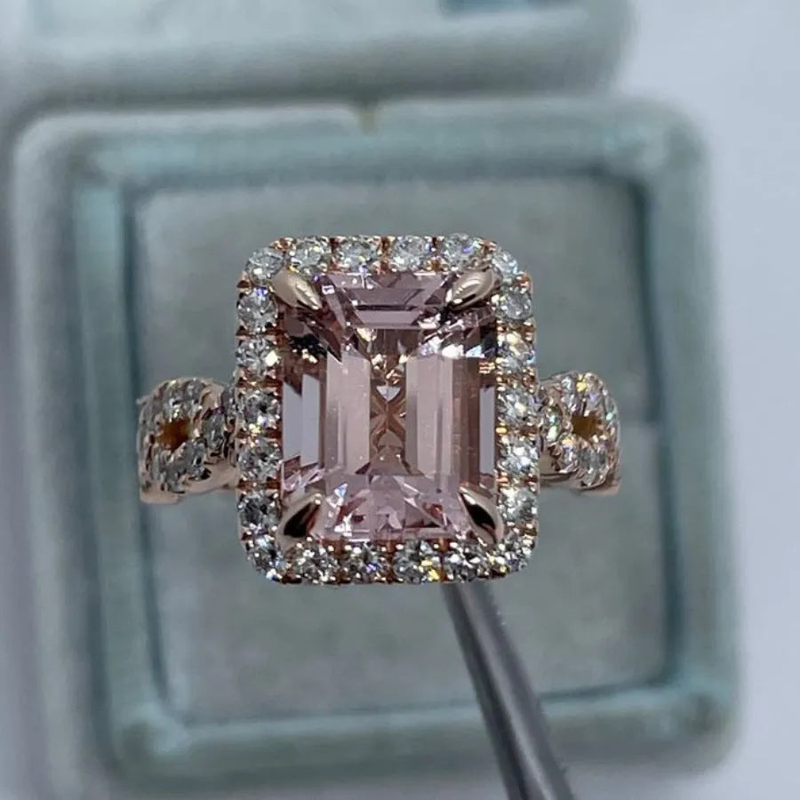 Geometric rose gold alloy ring with electroplated finish shown in various angles