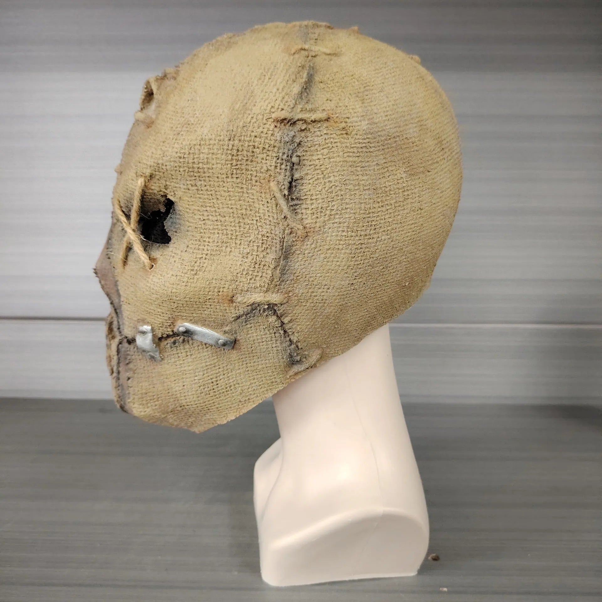 Latex horror mask head cover with scar skull modelling showing full head coverage