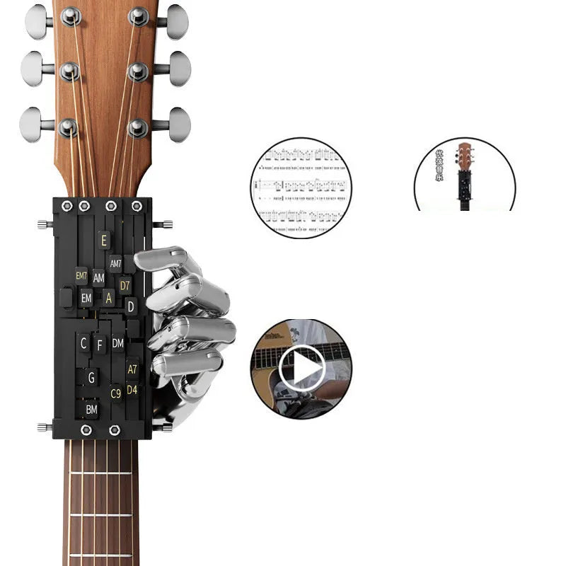 Black double chord maker device for folk guitar novice practice with automatic gear mechanism