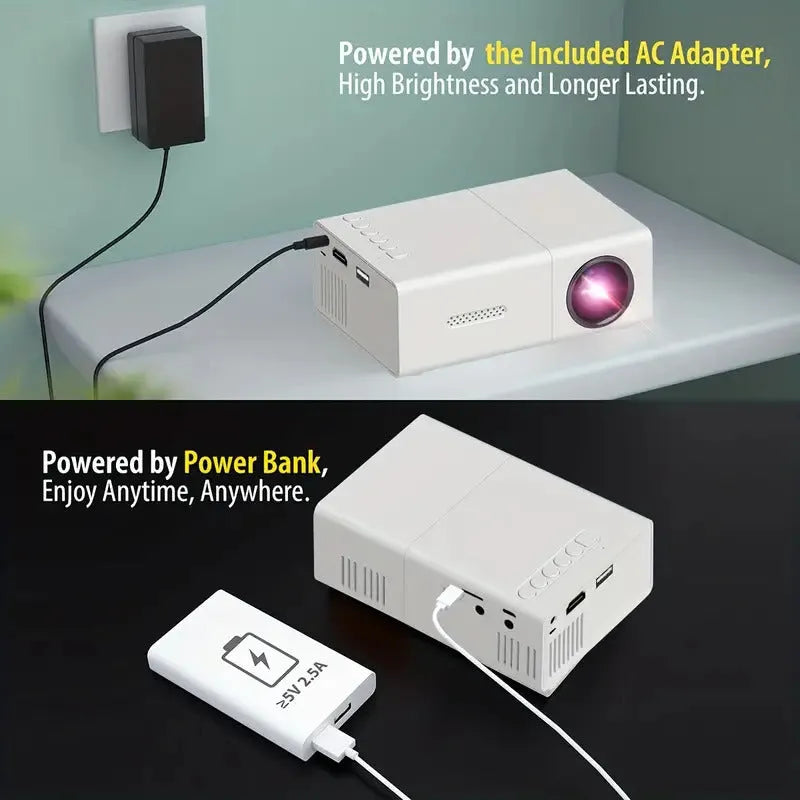 M100 mini home LED projector in black or white with remote control and 100-inch projection capability
