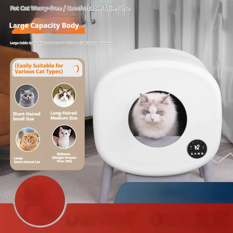 Automatic self-cleaning cat litter box with waste storage compartment and cleaning brush