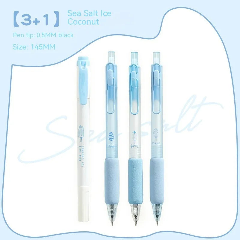 Double-headed fluorescent pen with 0.5mm tip for calligraphy practice in cheese mint and sea salt ice cup colours