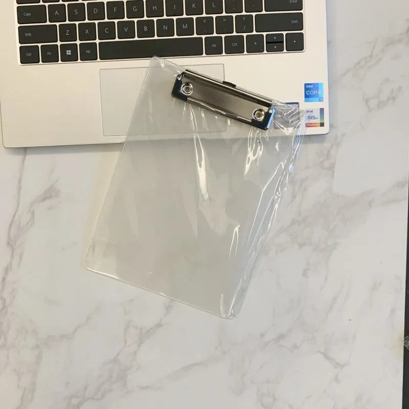A4 and A5 transparent PP writing board with metal clip, shown in multiple colour options.