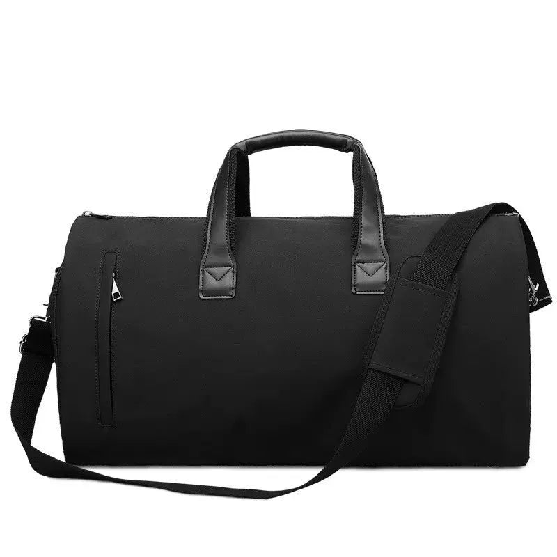 Light grey oval travel bag with multiple internal compartments open, showing camera insert and document pockets.