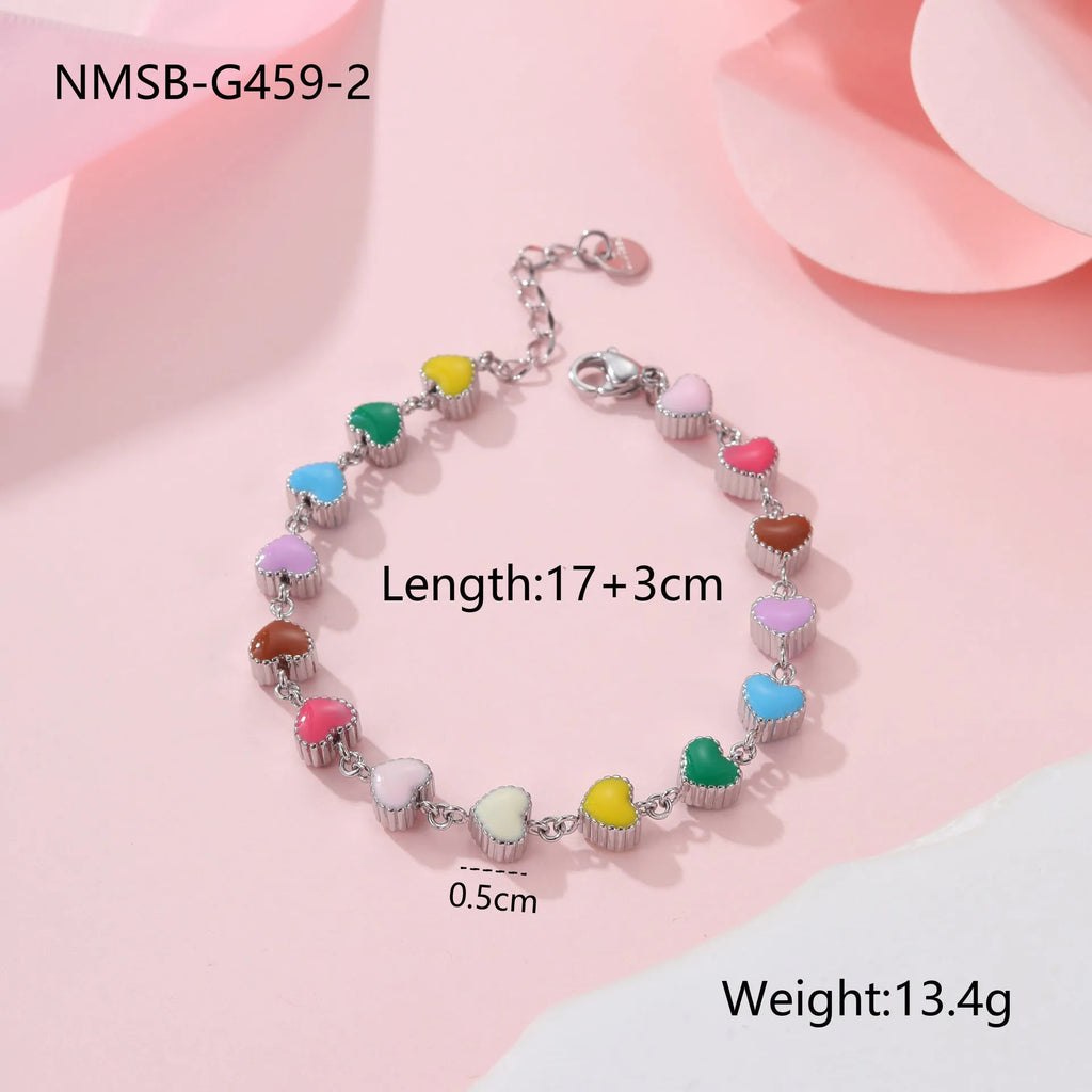 Gold plated heart-shaped stainless steel bracelet with electroplated finish