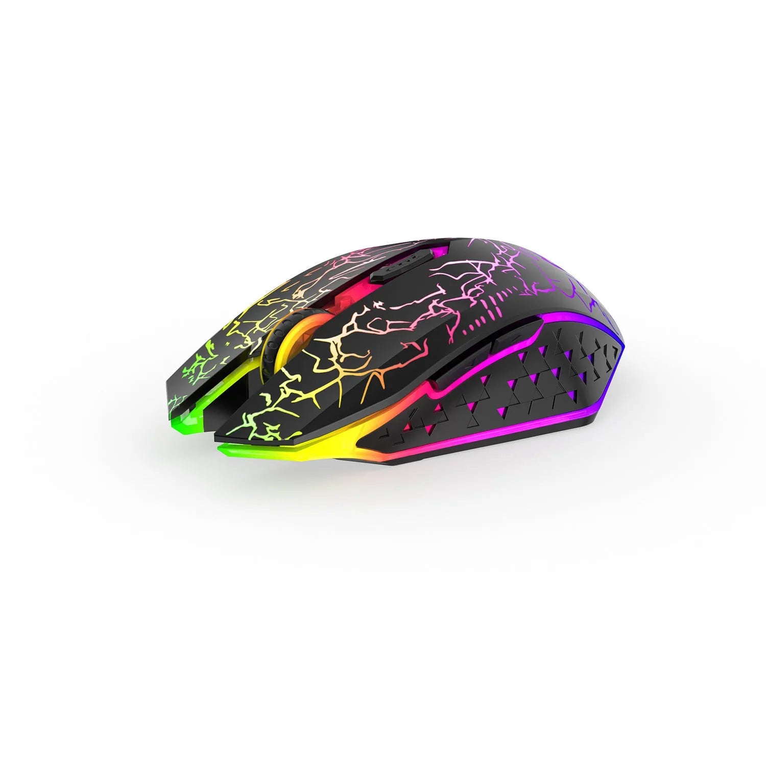 Black and white wireless gaming mouse showing Bluetooth and 2.4G dual-mode connectivity with luminous breathing light effect