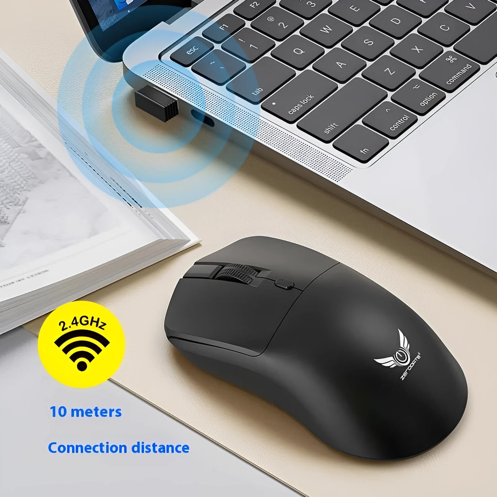 Black wireless mouse with three-gear audio buttons and photoelectric sensor for laptop use