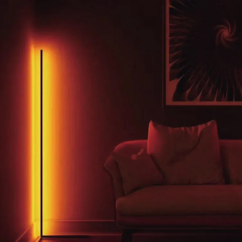 Black aluminium alloy smart floor lamp with RGB lighting and remote control