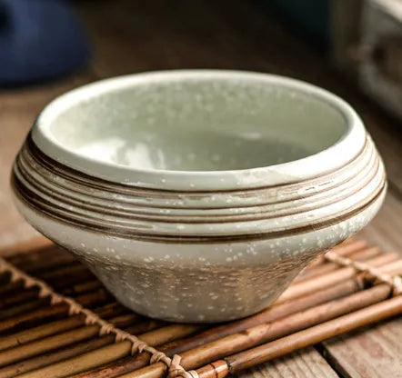 Japanese ceramic tall soup bowl with underglaze decoration in stone conch bowl pattern