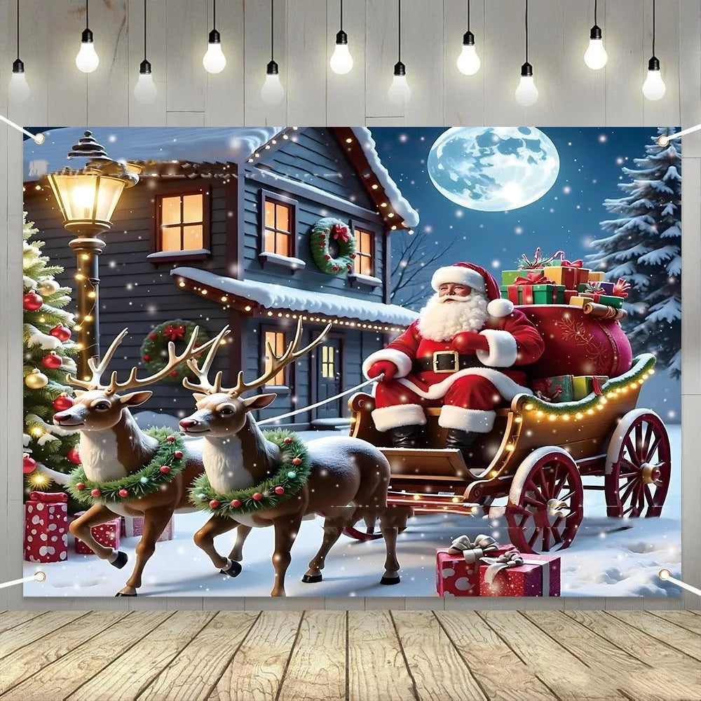 Santa Claus Christmas banner measuring 210 by 150 cm made from polyester fabric