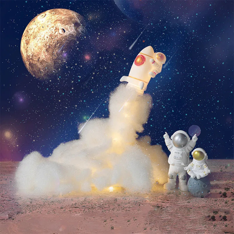 DIY astronaut rocket night light kit with warm LED string lights and assembly materials