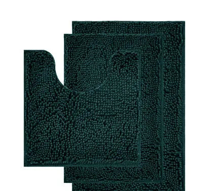 Chenille long hair bathroom three-piece carpet set with U-shaped mat and rectangular mats in modern colours.