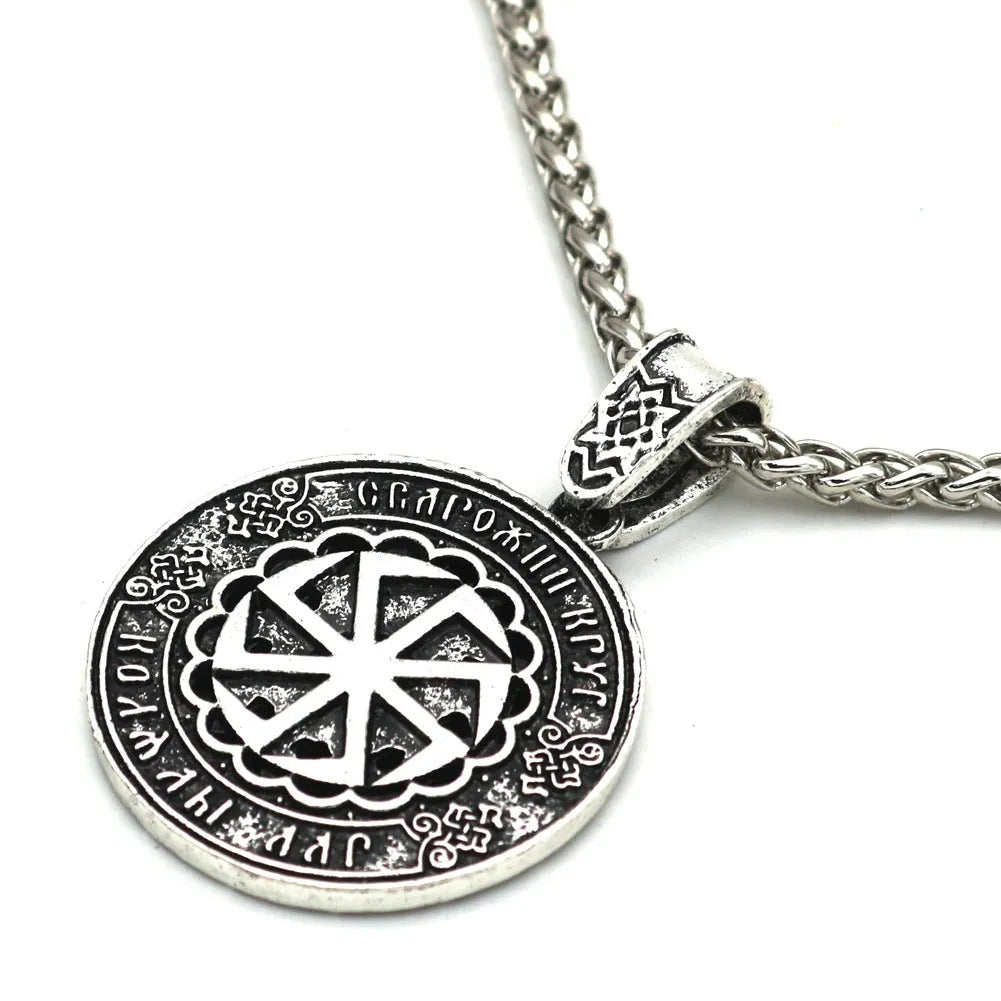 Lunavin ODing logo pendant necklace on a snake bones chain with antique silver finish