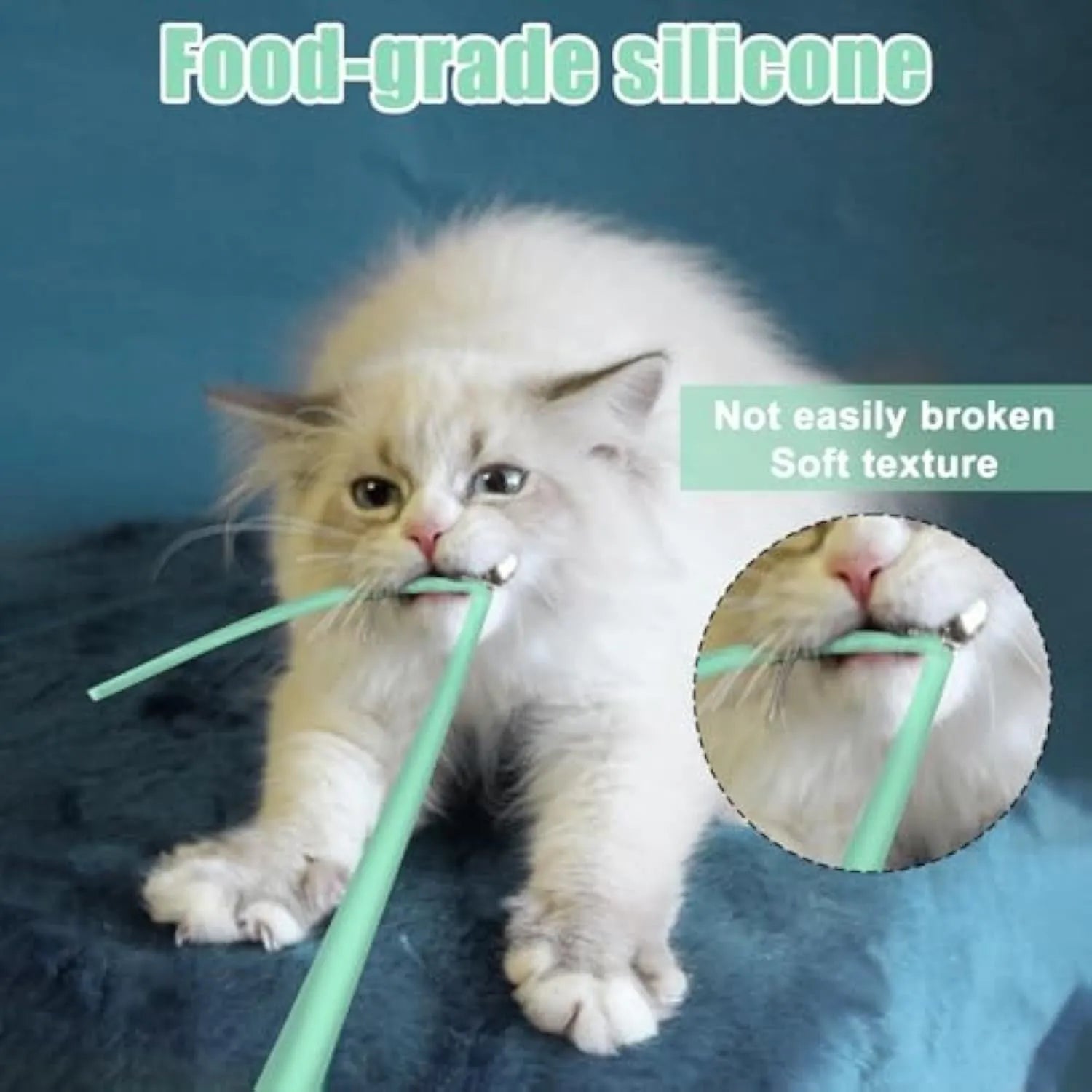 Green automatic cat wand toy with swinging silicone tails for indoor cat play