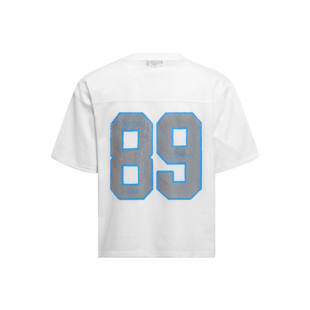 Black and white loose-fitting casual t-shirt with alphanumeric printing, regular sleeves, pullover style