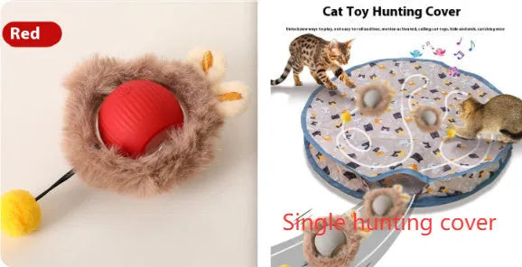 Silicone cat rolling ball toy in three colour options for self-play and feline entertainment