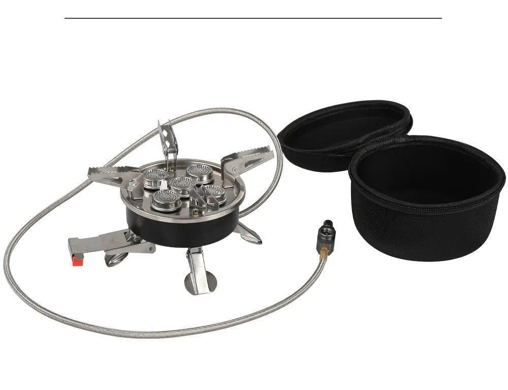 Silver stainless steel split camping stove with copper fittings and 100cm hose