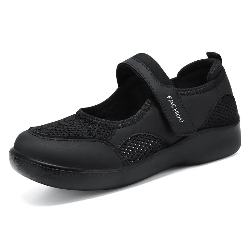 Women's low-top casual shoes in mesh fabric with Velcro strap, shown in multiple colours.