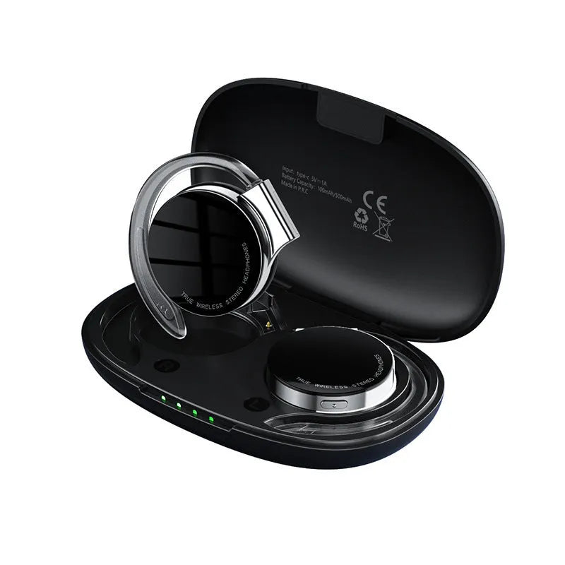 Black and white wireless Bluetooth sports earphones with ear plug design shown on a plain background.