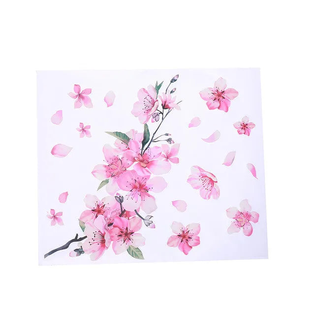 Pink cherry blossom car sticker on vehicle surface showing two size options for customisation