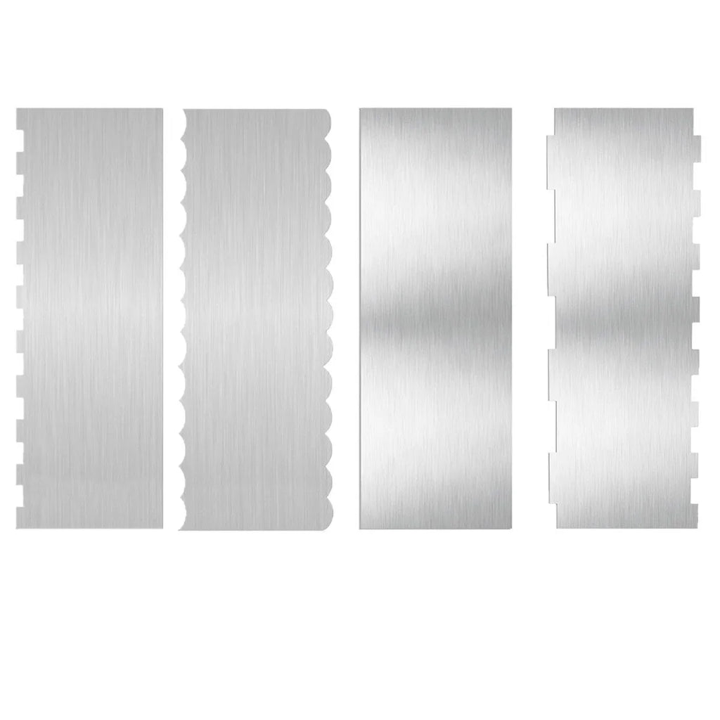 Stainless steel cake cream scraper with six different polygon pattern edges for decorating