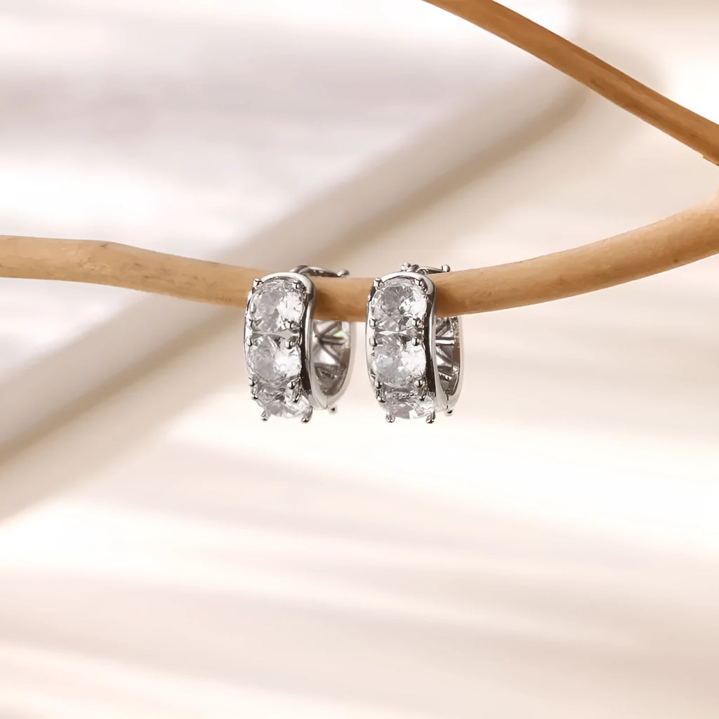 Women's U-shaped ear clip earrings with zircon detailing in stainless steel alloy