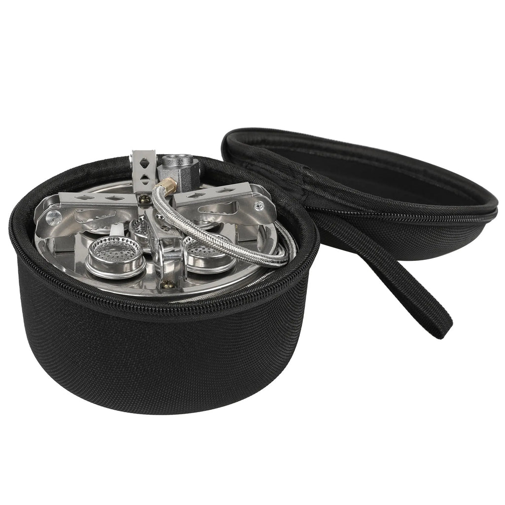 Silver stainless steel split camping stove with copper fittings and 100cm hose