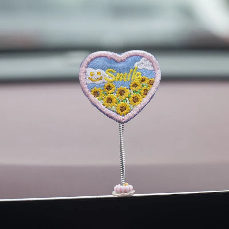 PVC duckling car decoration set with six small duck ornaments and one sign label for dashboard placement