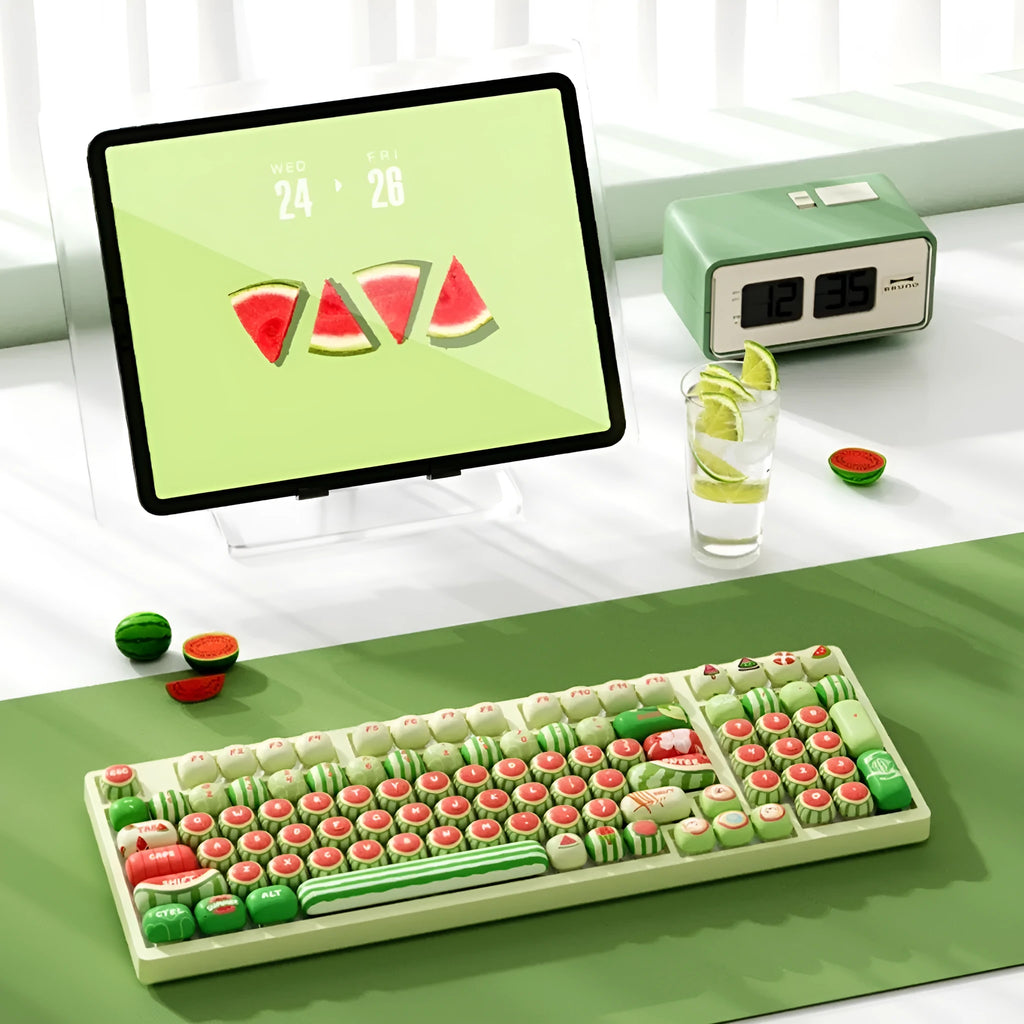 Watermelon theme sublimation printed PBT mechanical keyboard key caps with small steamed bun mushroom profile