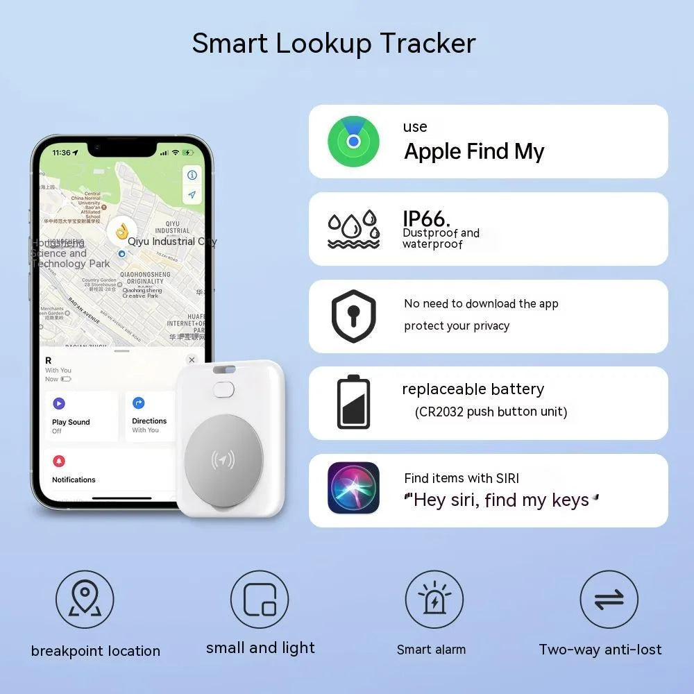White ABS plastic pet tracker device for cats and dogs with Apple compatibility