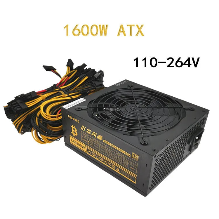 Black ATX server power supply for AMD computers with 110V compatibility and 2000W capacity