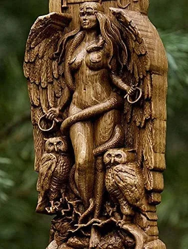 A detailed resin statue of a Greek Goddess, 22cm tall, for altar or garden decoration.