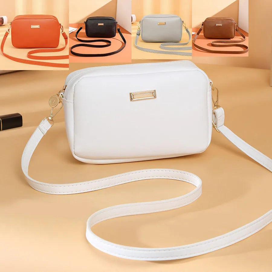 Women's solid colour PU shoulder bag in urban simplicity style with three-dimensional pocket