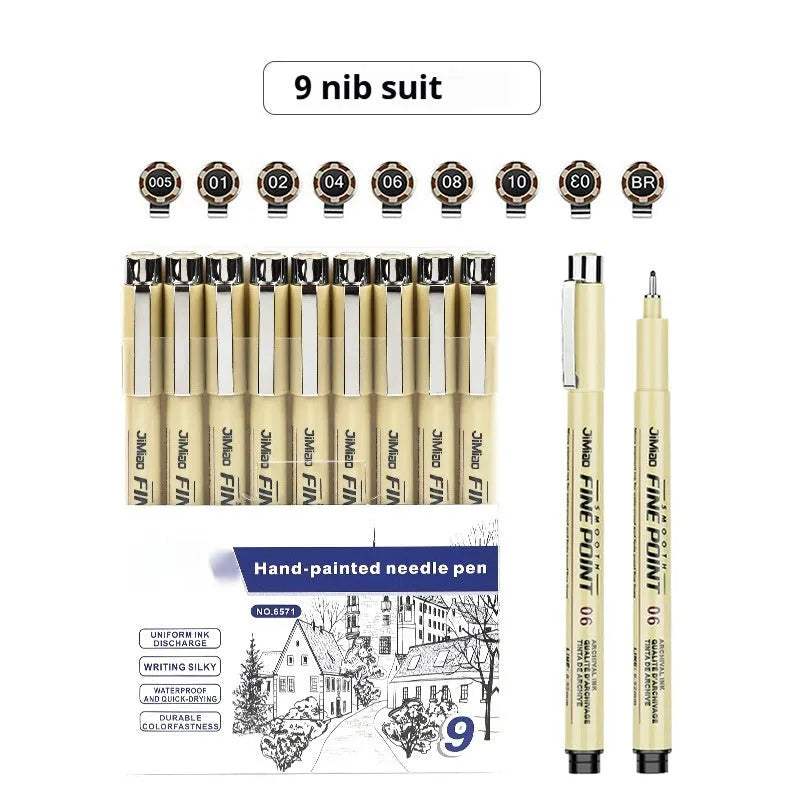 Waterproof needle drawing pen with syringe cartoon design, black ink and 133mm plastic body for sketching