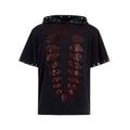 Men's black loose-fit short-sleeve T-shirt with a hood and sequin decoration
