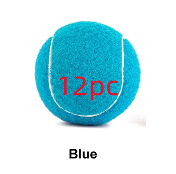Assorted bright pink, blue, green, yellow, orange, and red rubber dog tennis balls, 6.3cm in diameter.