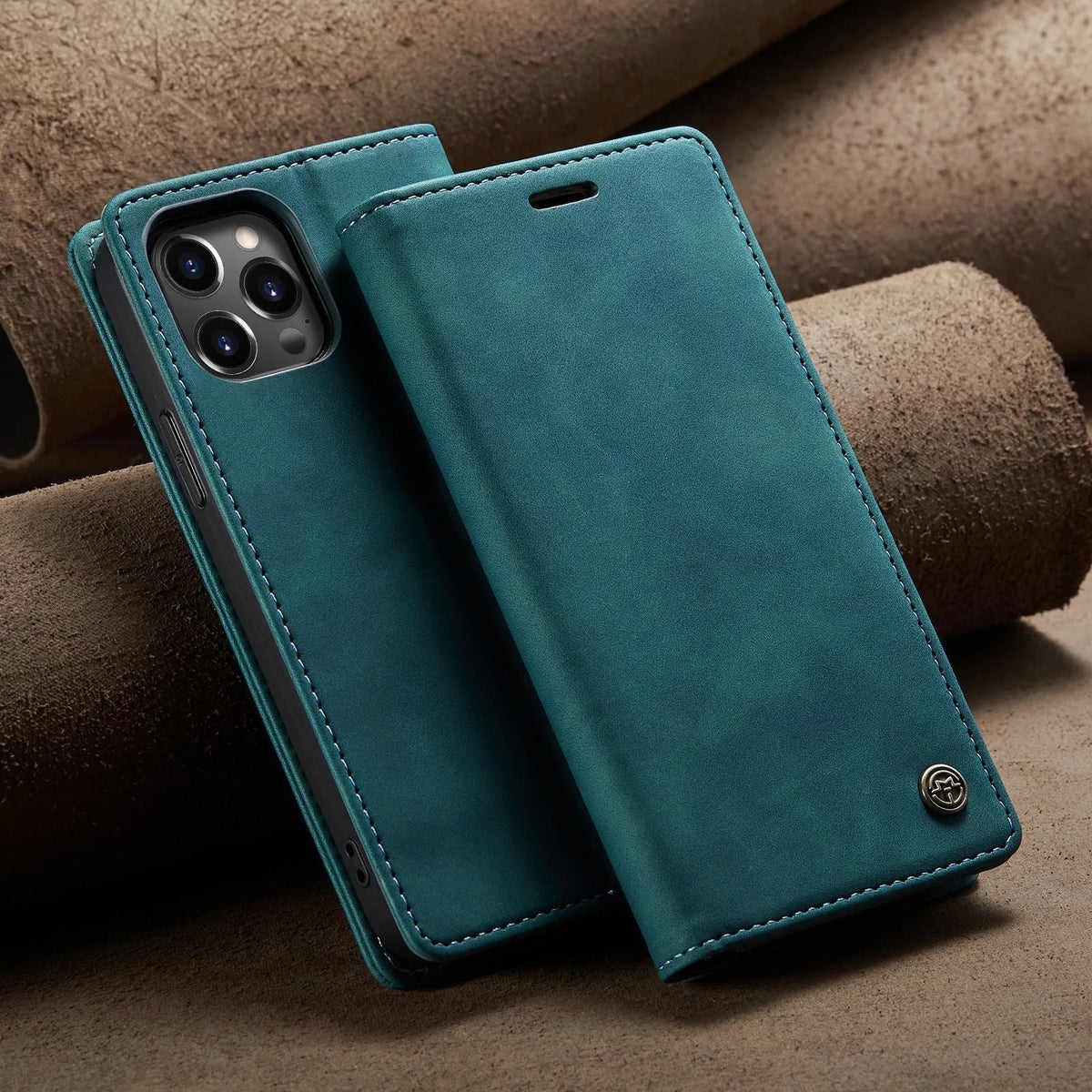 Mobile phone holster flip cover clamshell case in black, brown, coffee, wine red, or blue for Apple iPhone models.