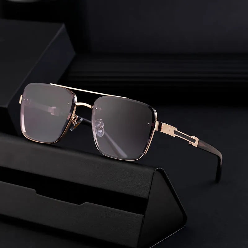 Men's vintage style sunglasses with UV protection in a European American design on a PC frame.