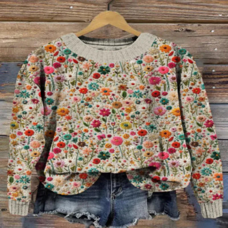 Little Flower patterned digital print sweater with a round neck, shown in one of its many available colours.