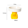 Ceramic raised cat bowl with cute animal design, shown in pink pig, white bear, and yellow duck styles.