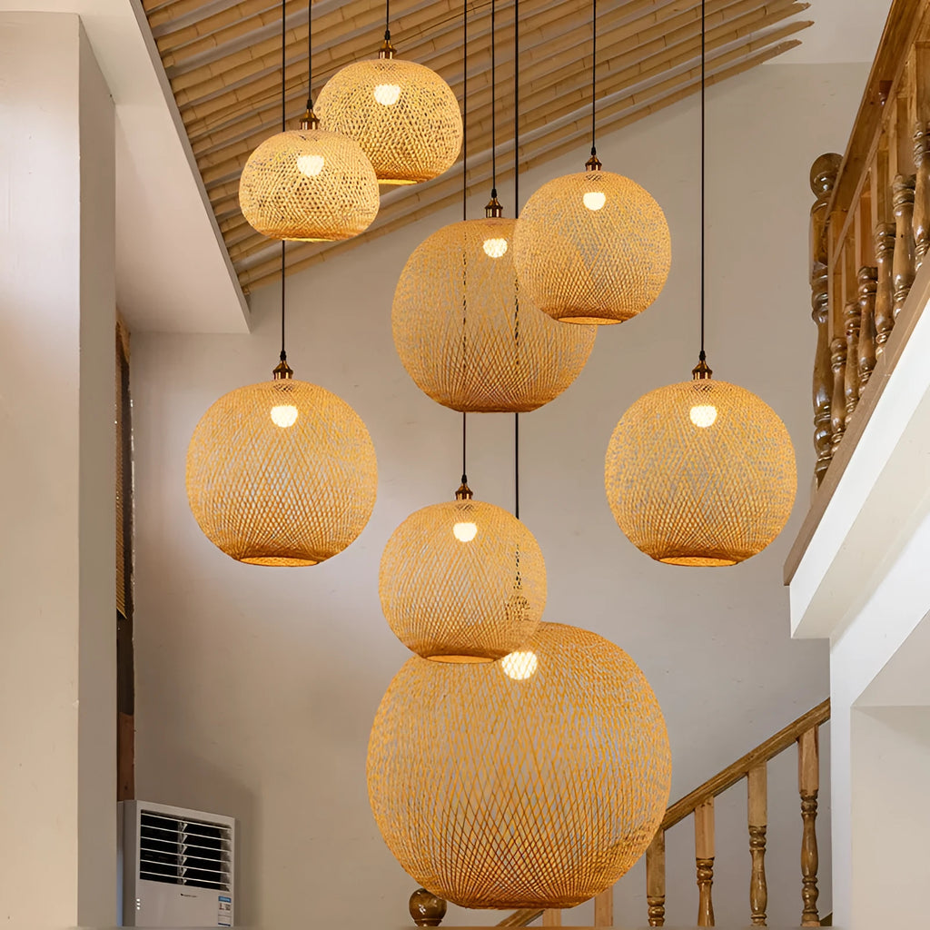 Pastoral style Zen tea room chandelier with multiple lamp holder diameter options on a white ceiling.