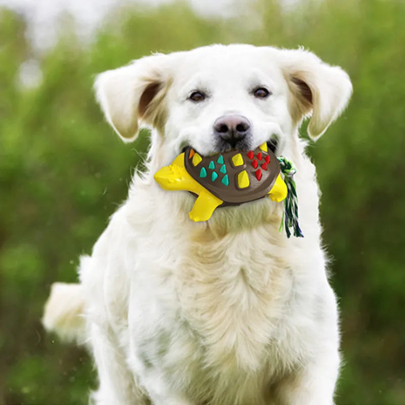 Natural rubber dog toothbrush chew toy with dinosaur knot design in mint flavour for dental care