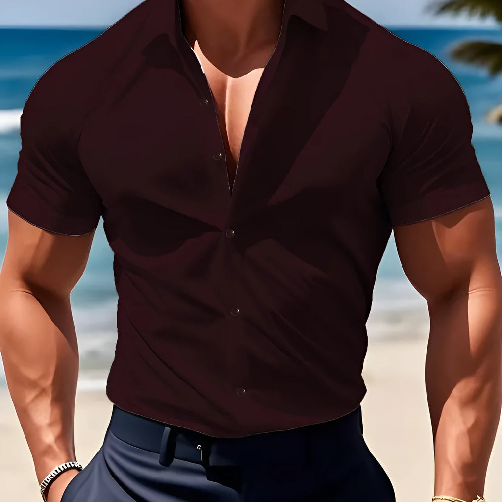 Men's casual short sleeve printed shirt with collar in multiple colour options