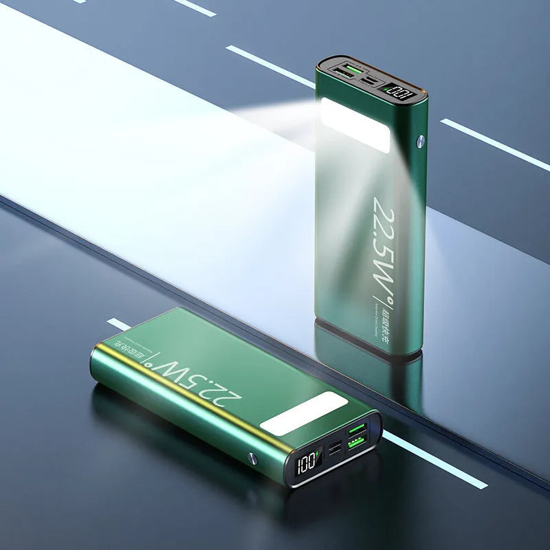 Alloy power bank with LCD display showing battery percentage, available in four colours