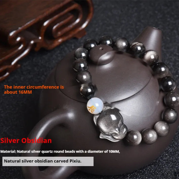 Natural obsidian zodiac bracelet with 10mm beads in three style variations