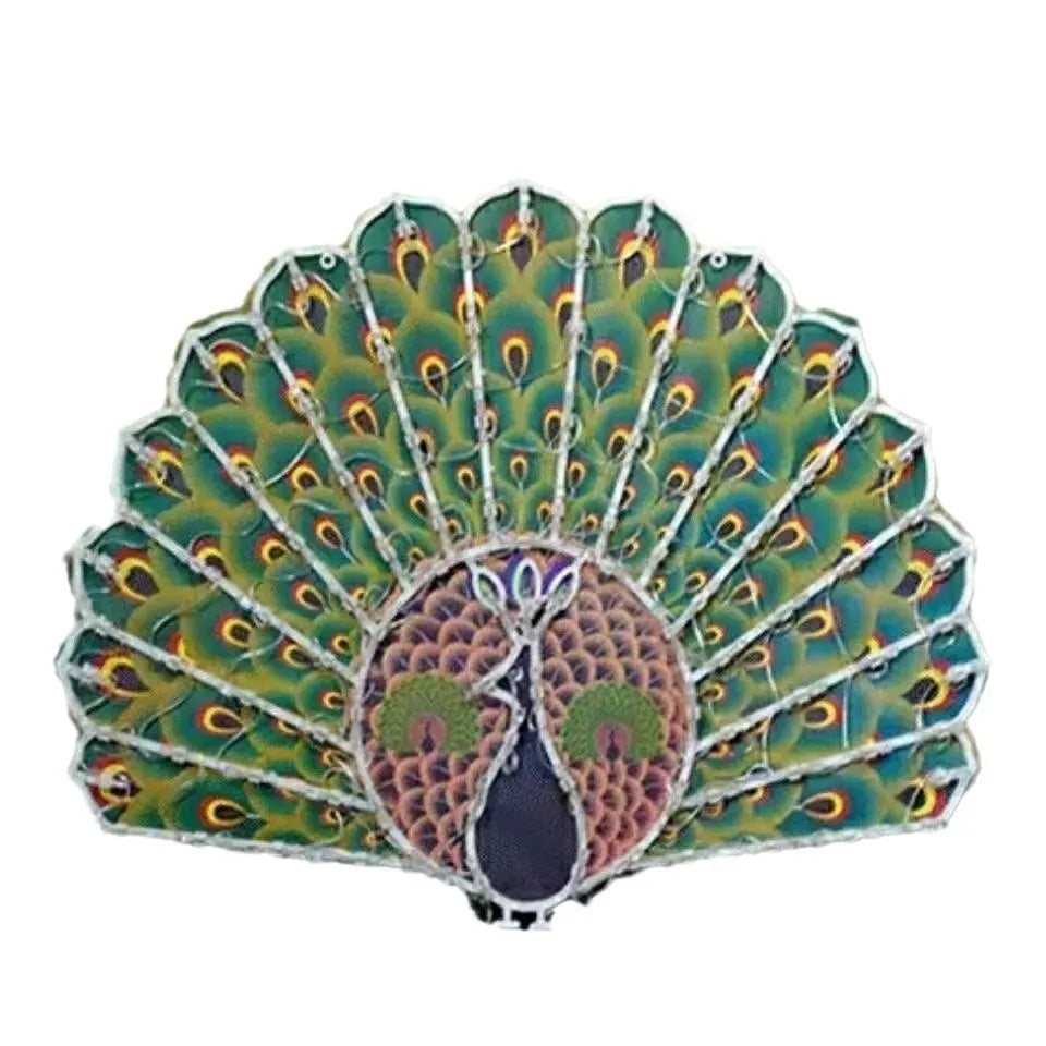 Outdoor Christmas string lights with decorative peacock, heart, sunflower and star bulb designs