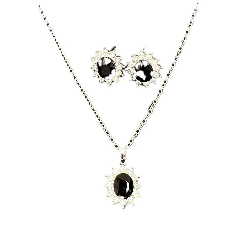 Women's sunflower motif alloy earring and necklace jewellery set in six colour options.
