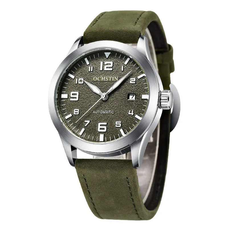 Men's automatic mechanical watch with leather strap and retro business style in multiple colour options