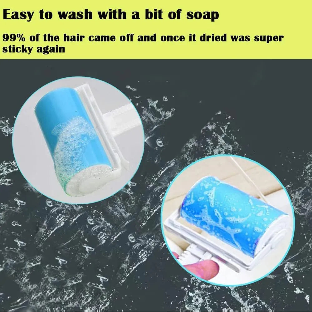 Blue green pink or yellow washable reusable lint roller for pet hair removal